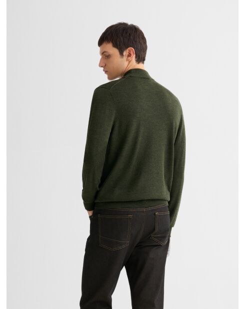 Dunkelkhakifarbener Pullover mit Trichterausschnitt aus Merinowolle