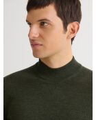 Dunkelkhakifarbener Pullover mit Trichterausschnitt aus Merinowolle