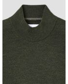 Dunkelkhakifarbener Pullover mit Trichterausschnitt aus Merinowolle