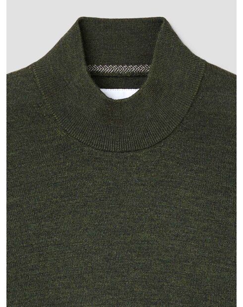 Dunkelkhakifarbener Pullover mit Trichterausschnitt aus Merinowolle
