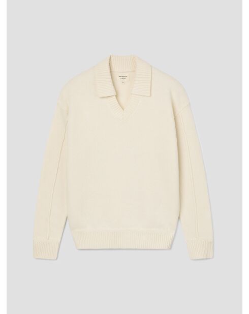 L'Atelier beigefarbener Pullover mit 2 offenen Polokragen