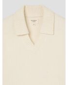 L'Atelier beigefarbener Pullover mit 2 offenen Polokragen