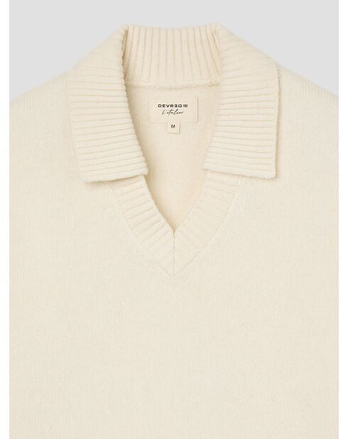L'Atelier beigefarbener Pullover mit 2 offenen Polokragen