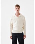 L'Atelier beigefarbener Pullover mit 2 offenen Polokragen
