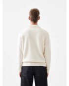 L'Atelier beigefarbener Pullover mit 2 offenen Polokragen