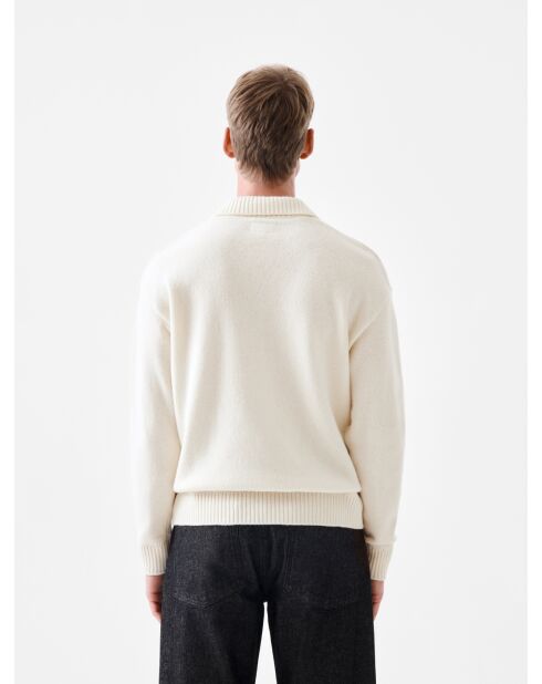 L'Atelier beigefarbener Pullover mit 2 offenen Polokragen