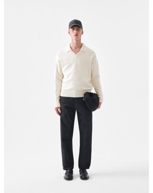 L'Atelier beigefarbener Pullover mit 2 offenen Polokragen