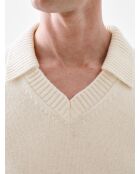 L'Atelier beigefarbener Pullover mit 2 offenen Polokragen