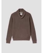 Taupefarbener Pullover aus Baumwolle mit Schalkragen 2