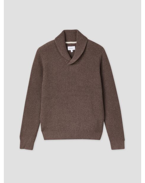 Taupefarbener Pullover aus Baumwolle mit Schalkragen 2