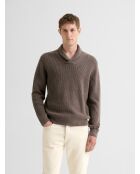 Taupefarbener Pullover aus Baumwolle mit Schalkragen 2