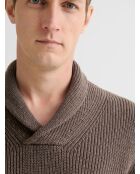 Taupefarbener Pullover aus Baumwolle mit Schalkragen 2