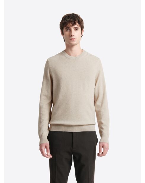 Elfenbeinfarbener Kaschmirpullover mit Rundhalsausschnitt