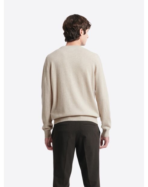 Elfenbeinfarbener Kaschmirpullover mit Rundhalsausschnitt