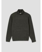 Piniengrün melierter Rollkragenpullover aus Jersey