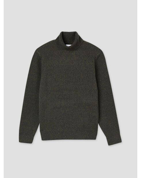 Piniengrün melierter Rollkragenpullover aus Jersey