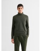 Piniengrün melierter Rollkragenpullover aus Jersey