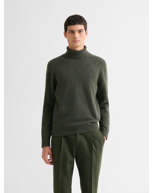 Piniengrün melierter Rollkragenpullover aus Jersey