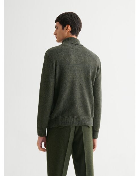 Piniengrün melierter Rollkragenpullover aus Jersey
