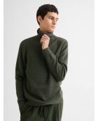 Piniengrün melierter Rollkragenpullover aus Jersey