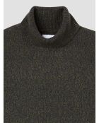 Piniengrün melierter Rollkragenpullover aus Jersey