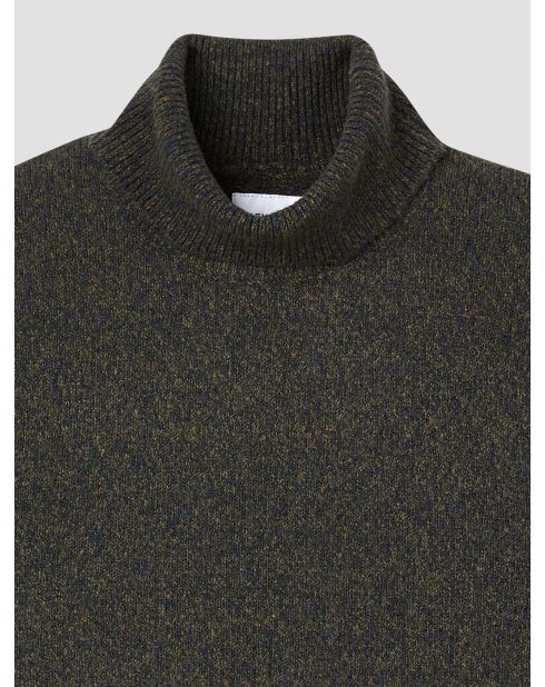 Piniengrün melierter Rollkragenpullover aus Jersey