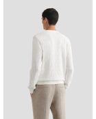 Schneeweißer Baumwollpullover mit Rundhalsausschnitt