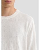 Schneeweißer Baumwollpullover mit Rundhalsausschnitt