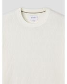 Schneeweißer Baumwollpullover mit Rundhalsausschnitt
