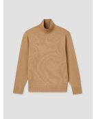 Karamellfarbener Pullover mit Stehkragen aus Wolle und Cashmere 2