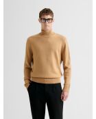 Karamellfarbener Pullover mit Stehkragen aus Wolle und Cashmere 2