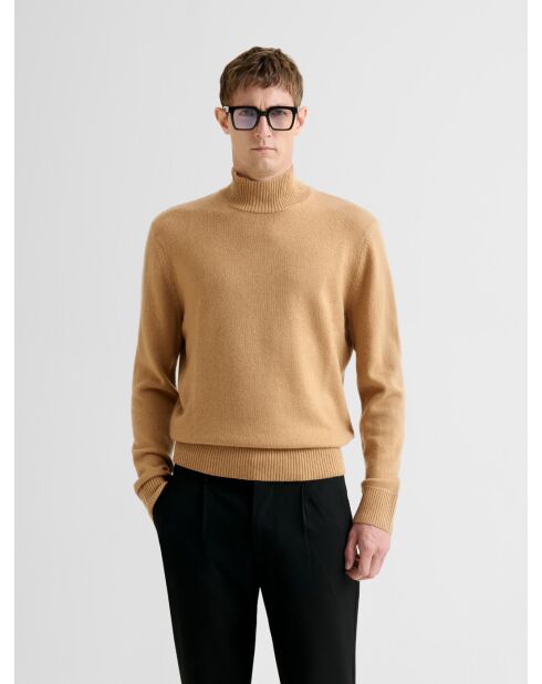 Karamellfarbener Pullover mit Stehkragen aus Wolle und Cashmere 2
