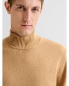 Karamellfarbener Pullover mit Stehkragen aus Wolle und Cashmere 2