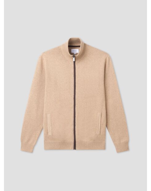 Cardigan zippé en coton biologique beige sable