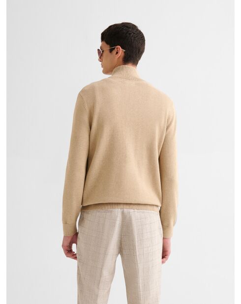 Cardigan zippé en coton biologique beige sable