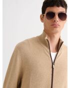 Cardigan zippé en coton biologique beige sable