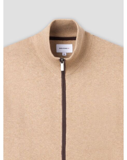 Cardigan zippé en coton biologique beige sable