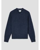 Maglia con scollo a V in misto lana indaco lavata