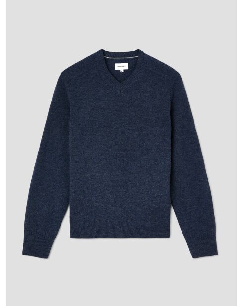 Maglia con scollo a V in misto lana indaco lavata