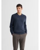Maglia con scollo a V in misto lana indaco lavata