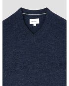 Maglia con scollo a V in misto lana indaco lavata
