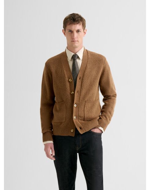 Cardigan boutonné en jersey caramel 3