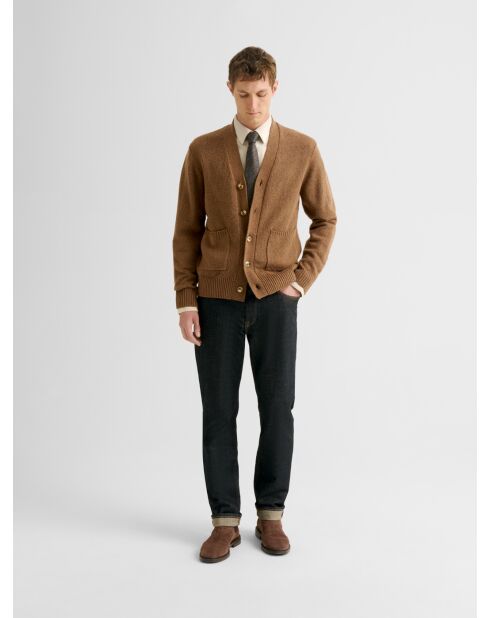 Cardigan boutonné en jersey caramel 3