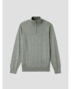 Bronzegrüner Pullover aus Merinowolle mit Reißverschluss und Trichterausschnitt
