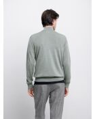 Bronzegrüner Pullover aus Merinowolle mit Reißverschluss und Trichterausschnitt