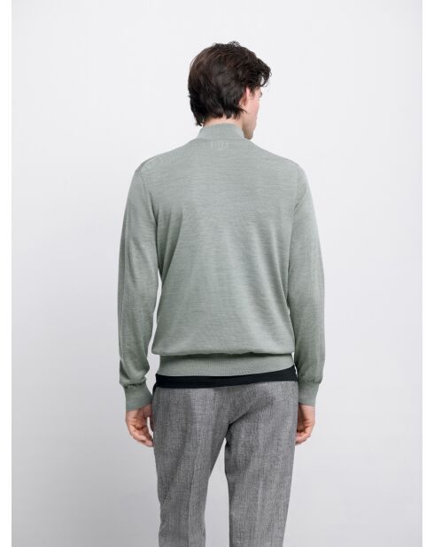 Bronzegrüner Pullover aus Merinowolle mit Reißverschluss und Trichterausschnitt