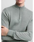 Bronzegrüner Pullover aus Merinowolle mit Reißverschluss und Trichterausschnitt