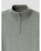 Bronzegrüner Pullover aus Merinowolle mit Reißverschluss und Trichterausschnitt