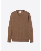 Pull col V en laine Mérinos camel