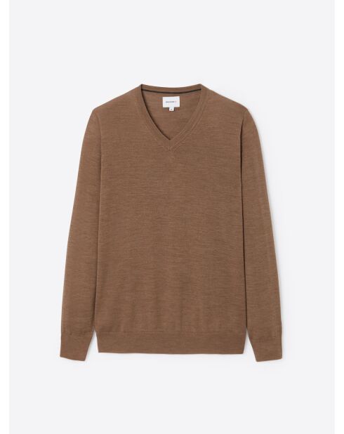Pull col V en laine Mérinos camel